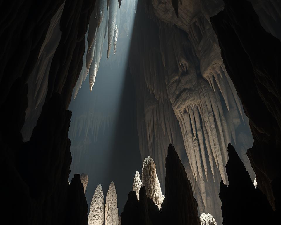 Stalaktiten und Stalagmiten in Höhlen