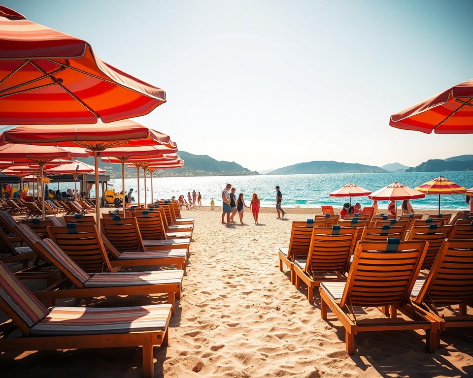 Strandliegen und Sonnenschirme am Platja den Repic