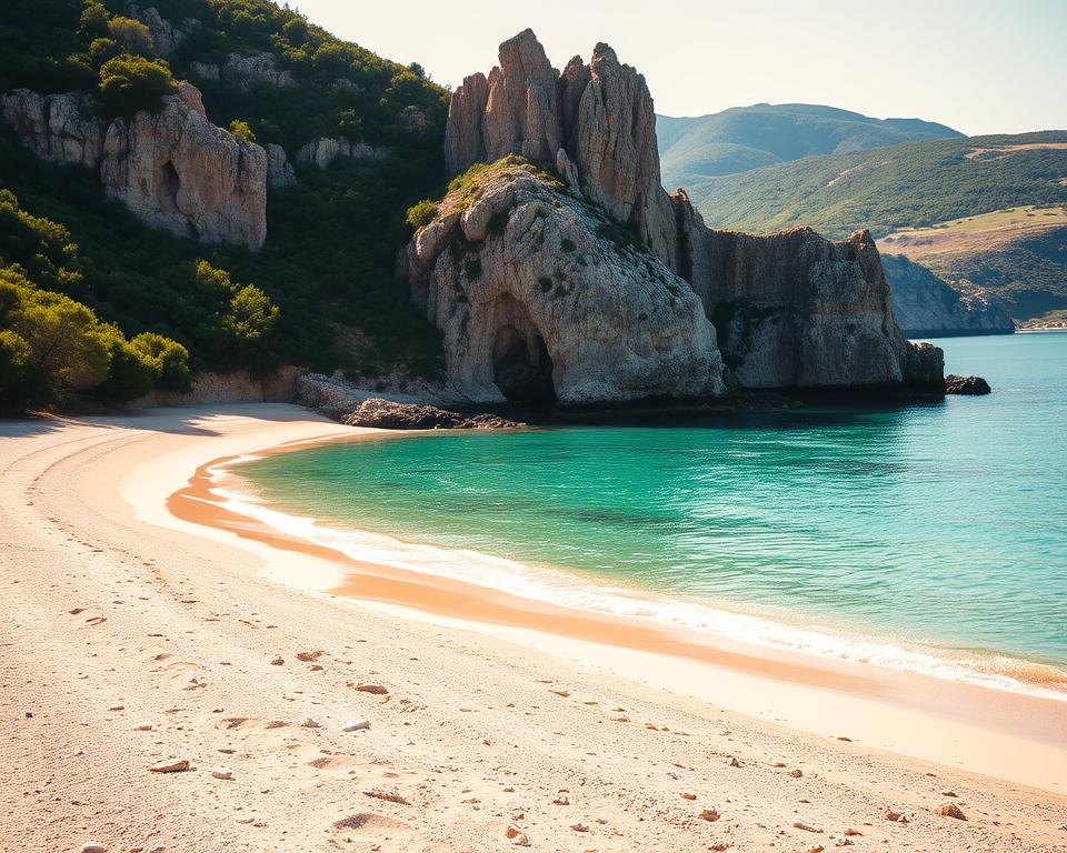 Strand und Bucht an der Halbinsel